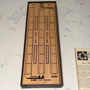 Vintage 1963 Pleasantime Cont Track Two-Lane Cribbage Board Set w/ Box/Pegs